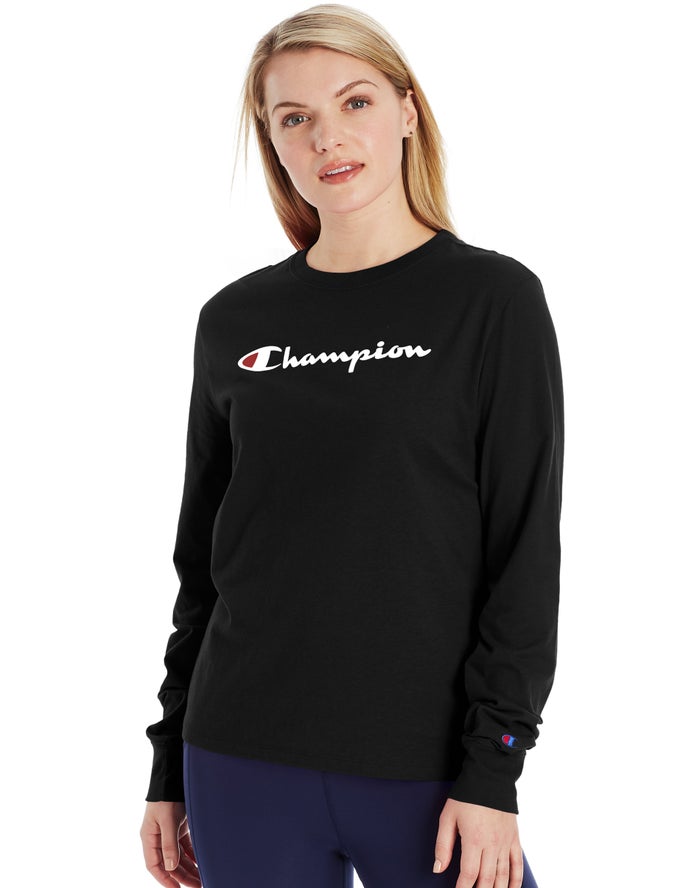 Camiseta Champion Mujer - Classic Long-Sleeve Script Logo ( Negras ) 6581230-JL